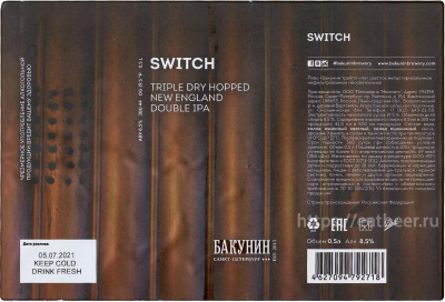 Этикетка пива SWITCH от пивоварни Бакунин. Изображение №1 (фото: Андрей Атаевв)