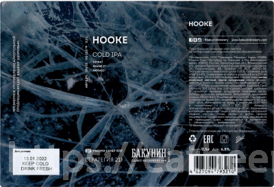 Этикетка пива HOOKE от пивоварни Бакунин. Изображение №1 (фото: Андрей Атаевв)