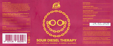 Этикетка пива Sour Diesel Therapy: Raspberry ∙ Blueberry ∙ Blackberry от пивоварни AF Brew. Изображение №1 (фото: Дима Боргир)