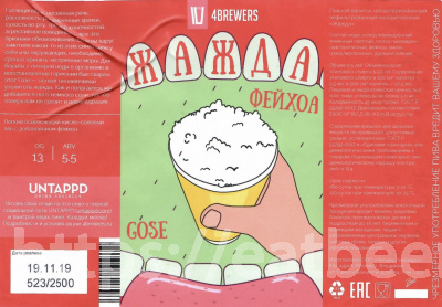 Этикетка пива Жажда [Фейхоа] от пивоварни 4BREWERS. Изображение №1 (фото: )